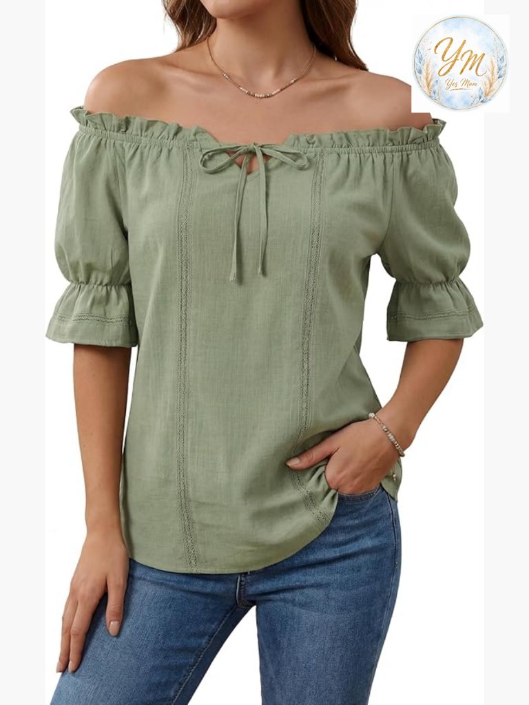 Off Shoulder Peasant Top Puff Sleeve Renaissance Blouse Cotton